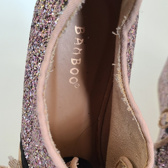 Bamboo rose gold glitter wedge lace sneakers gold and black stripe size 10 - Picture 5 of 6